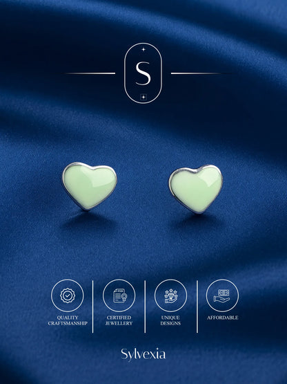 Sylvexia Mint Green Heart Stud Earrings