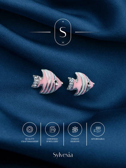 Sylvexia Silver Fish Sparkle Earrings