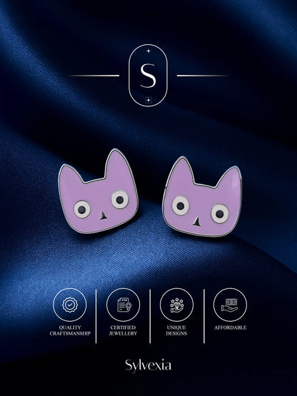 Sylvexia Kitty Face Cute Earrings