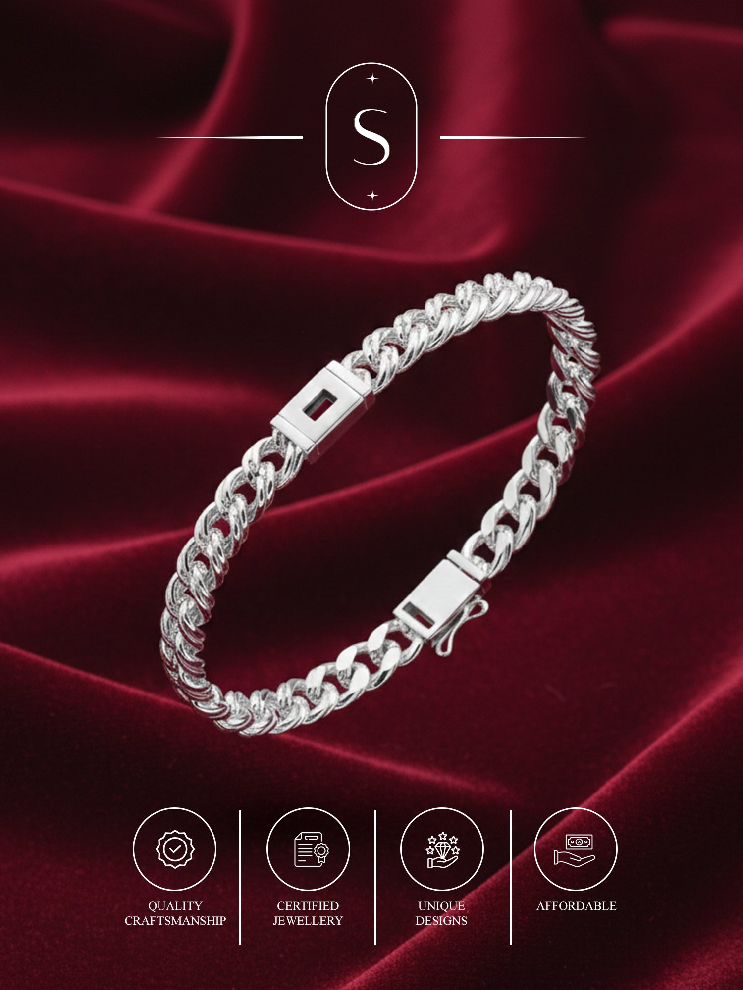 SYLVEXIA 925 Sterling Silver Oval Link Chain Bracelet for Men