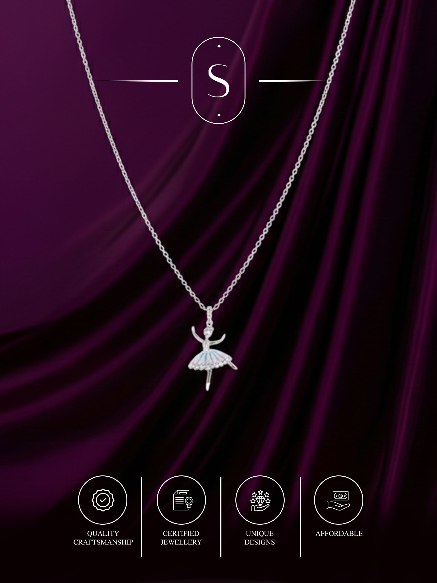 SYLVEXIA 925 Sterling Silver Ballerina Pendant Necklace for Women