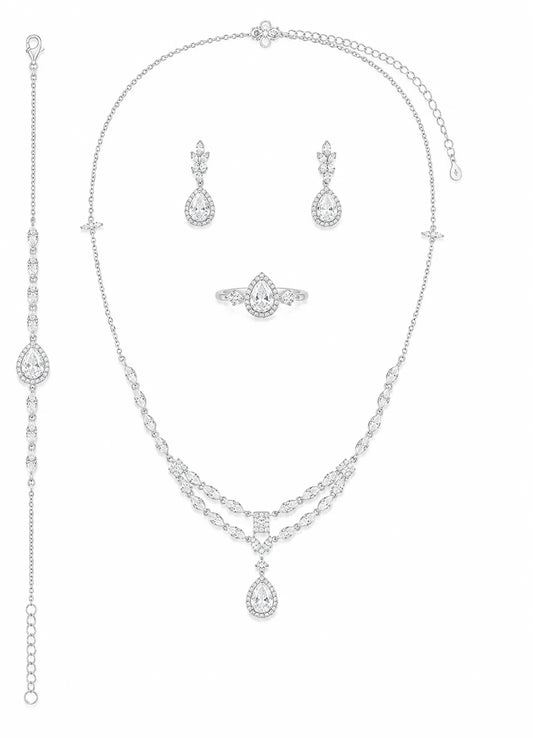 Sylvexia Silver Jewelry Set for Women Necklace Earrings Ring & Bracelet