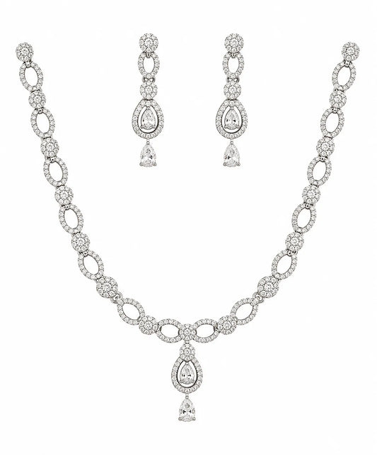 Sylvexia 925 Sterling Silver CZ Necklace Set with Drop Earrings for Women