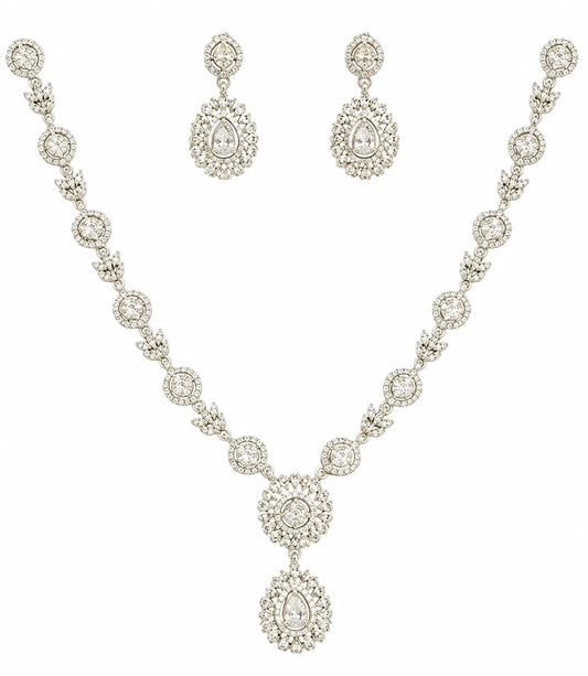Sylvexia 925 Sterling Silver White CZ Bridal Necklace Set with Earrings