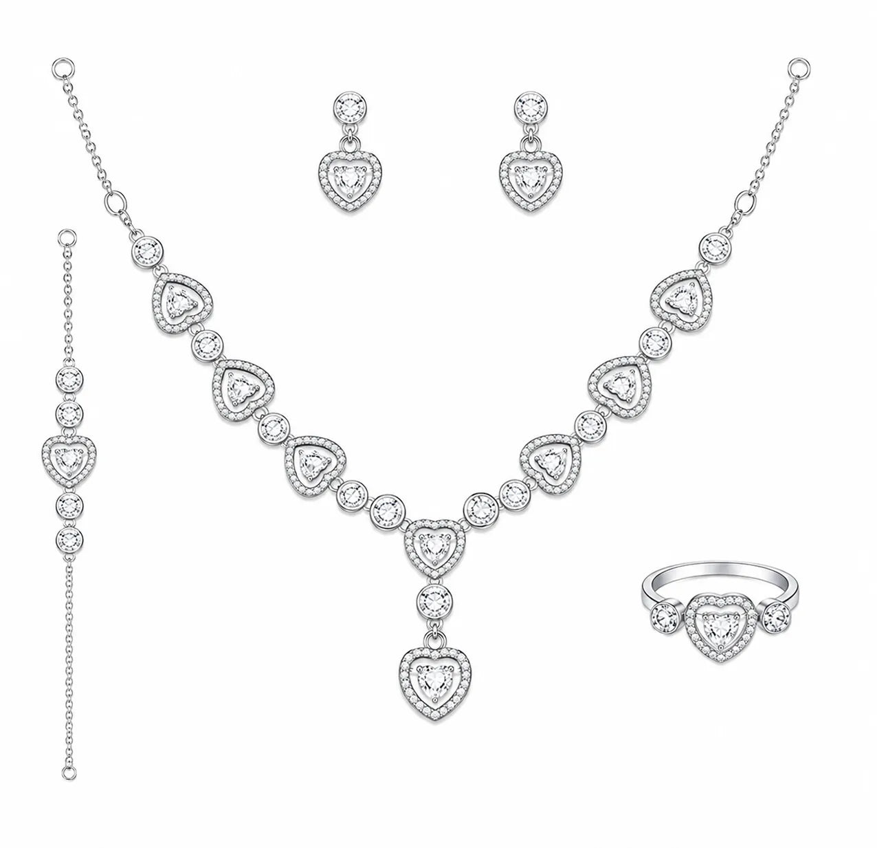 Sylvexia 925 Sterling Silver Heart Crystal Jewelry Set for Women