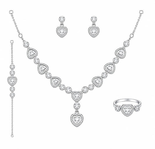 Sylvexia 925 Sterling Silver Heart Crystal Jewelry Set for Women