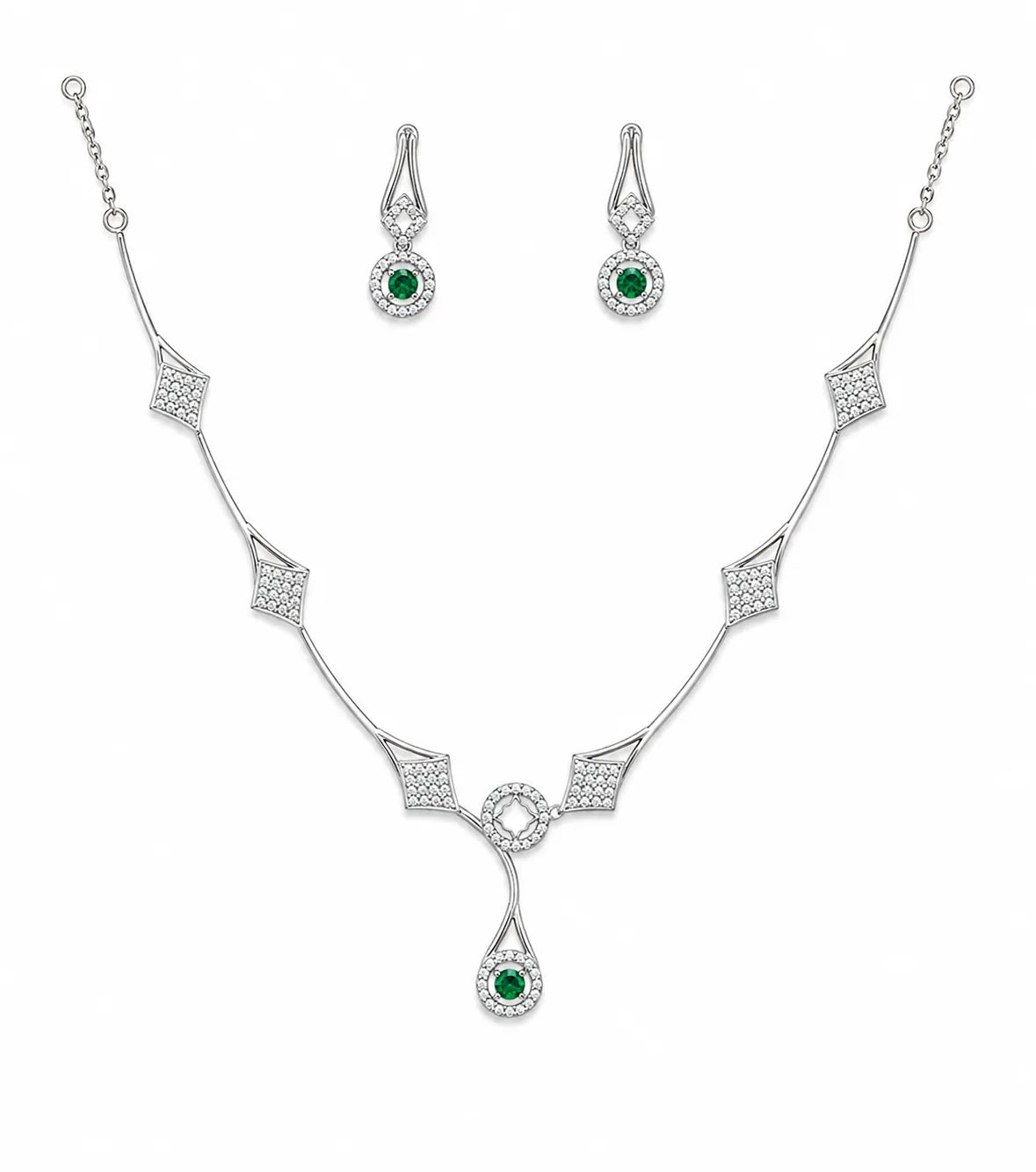 Sylvexia 925 Sterling Silver CZ Necklace Set with Drop Earrings for Women