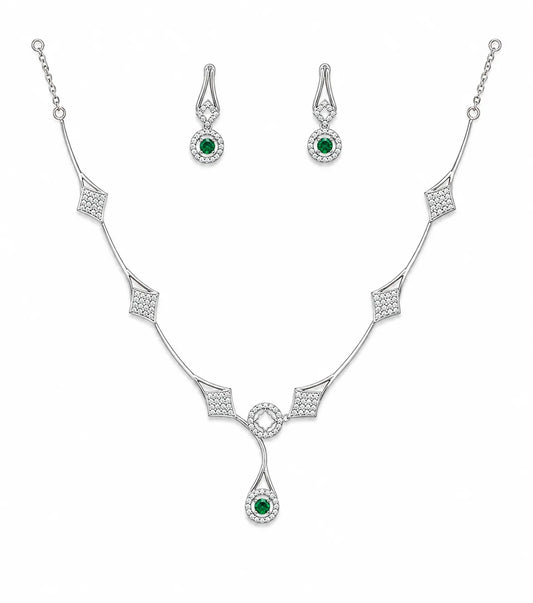Sylvexia 925 Sterling Silver CZ Necklace Set with Drop Earrings for Women