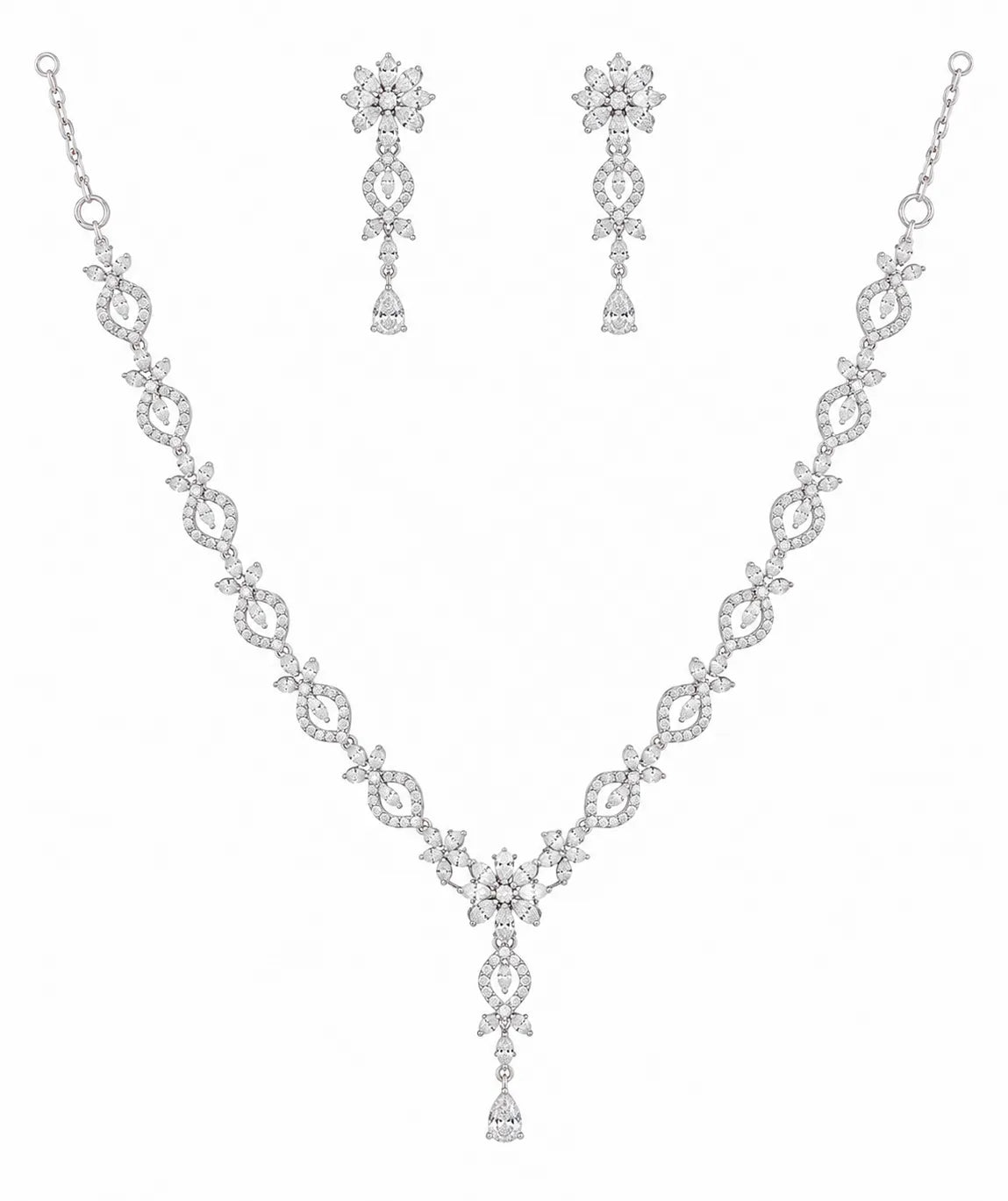 Sylvexia Wedding Wear 925 Sterling Silver CZ Necklace Earrings Set