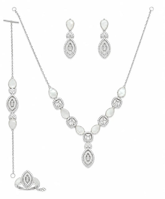 Sylvexia Elegant 925 Silver Teardrop CZ Necklace Set for Women