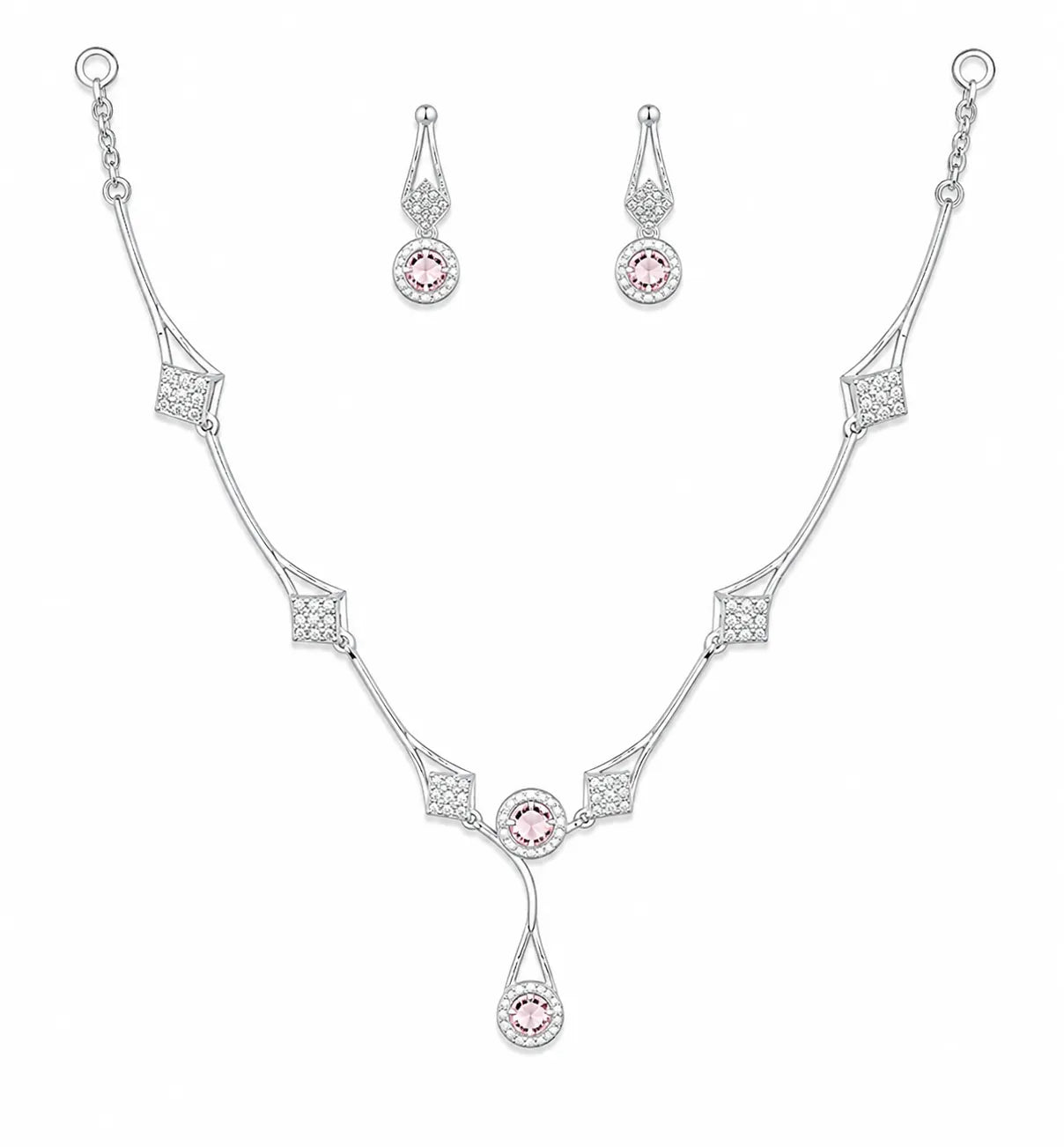 Sylvexia 925 Sterling Silver White CZ Bridal Necklace Set with Earrings