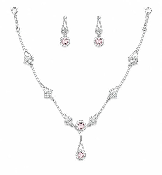 Sylvexia 925 Sterling Silver White CZ Bridal Necklace Set with Earrings