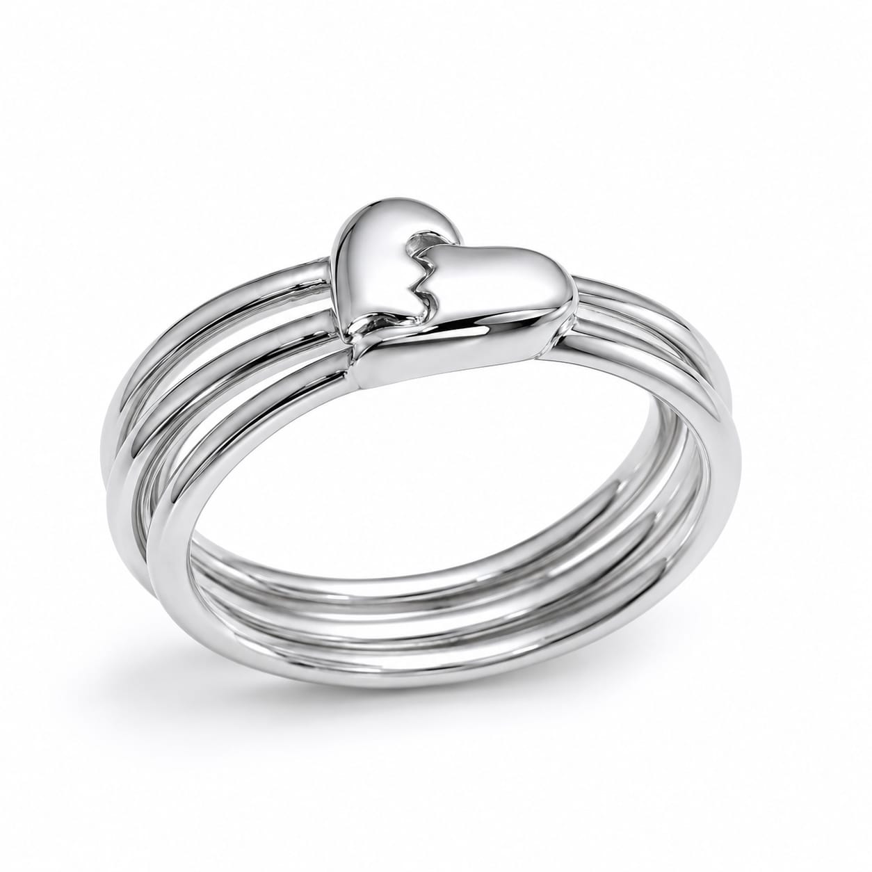 925 Sterling Silver Two Half Heart Couple Ring