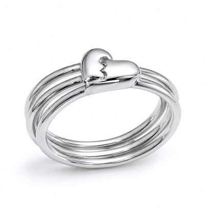 925 Sterling Silver Two Half Heart Couple Ring