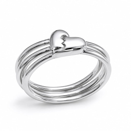 925 Sterling Silver Two Half Heart Couple Ring
