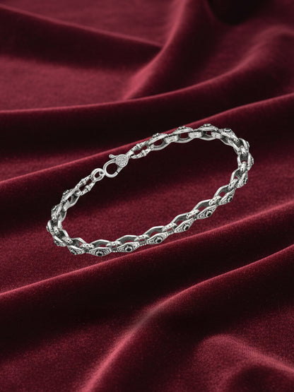 Men Evil Eye Raw texture Silver Bracelet