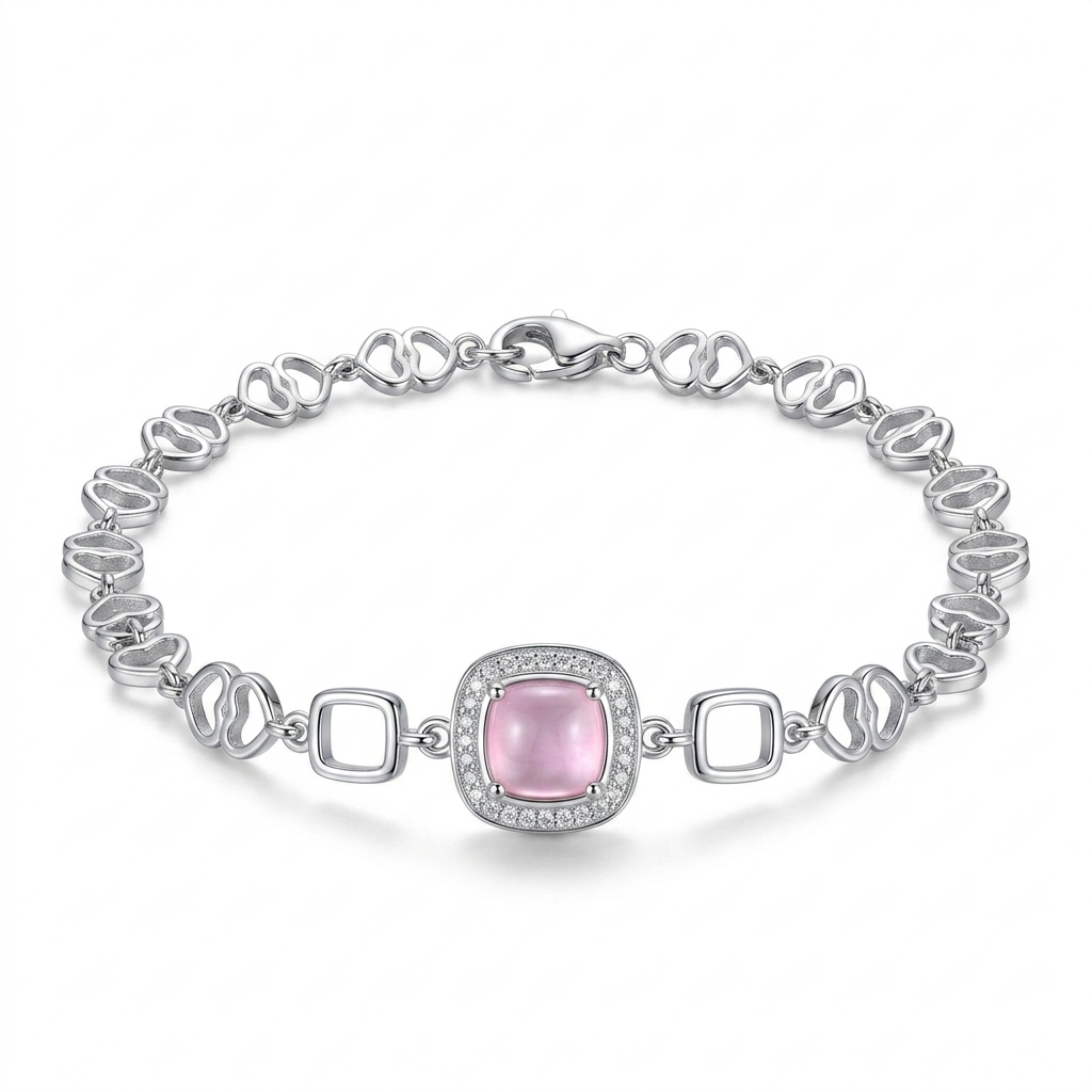 SYLVEXIA 925 Sterling Silver Pink Charm Bracelet for Women