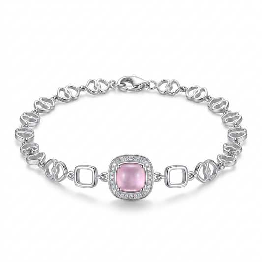 SYLVEXIA 925 Sterling Silver Pink Charm Bracelet for Women