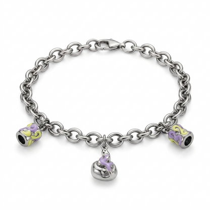 SYLVEXIA 925 Sterling Silver Charm Bracelet with Purple Enamel Beads and Hanging Pendant for Women