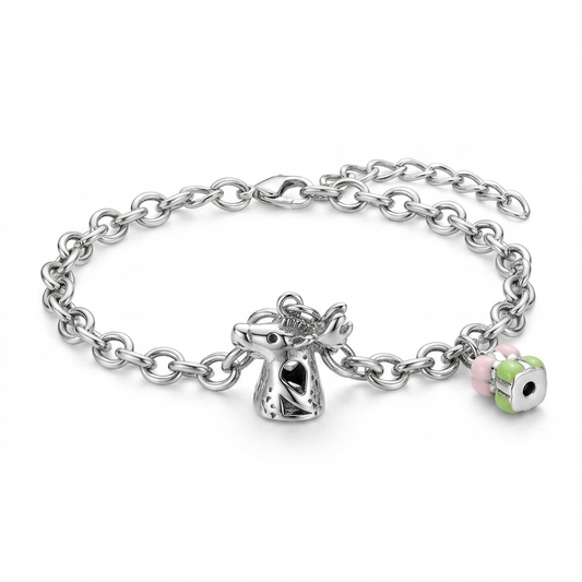 SYLVEXIA 925 Sterling Silver Deer Charm Bracelet for Women | Adjustable Chain Design