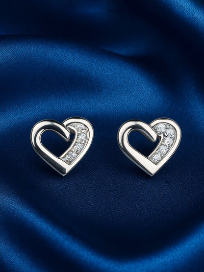 Sylvexia Silver Open Heart Crystal Stud Earrings